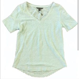 White Mint Green Stripe V-Neck T-Shirt Banana